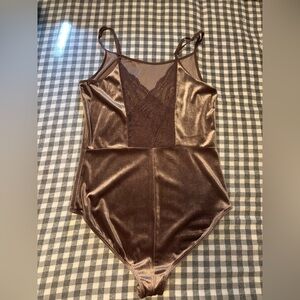 Mauve Satin Bodysuit with Lace Detail